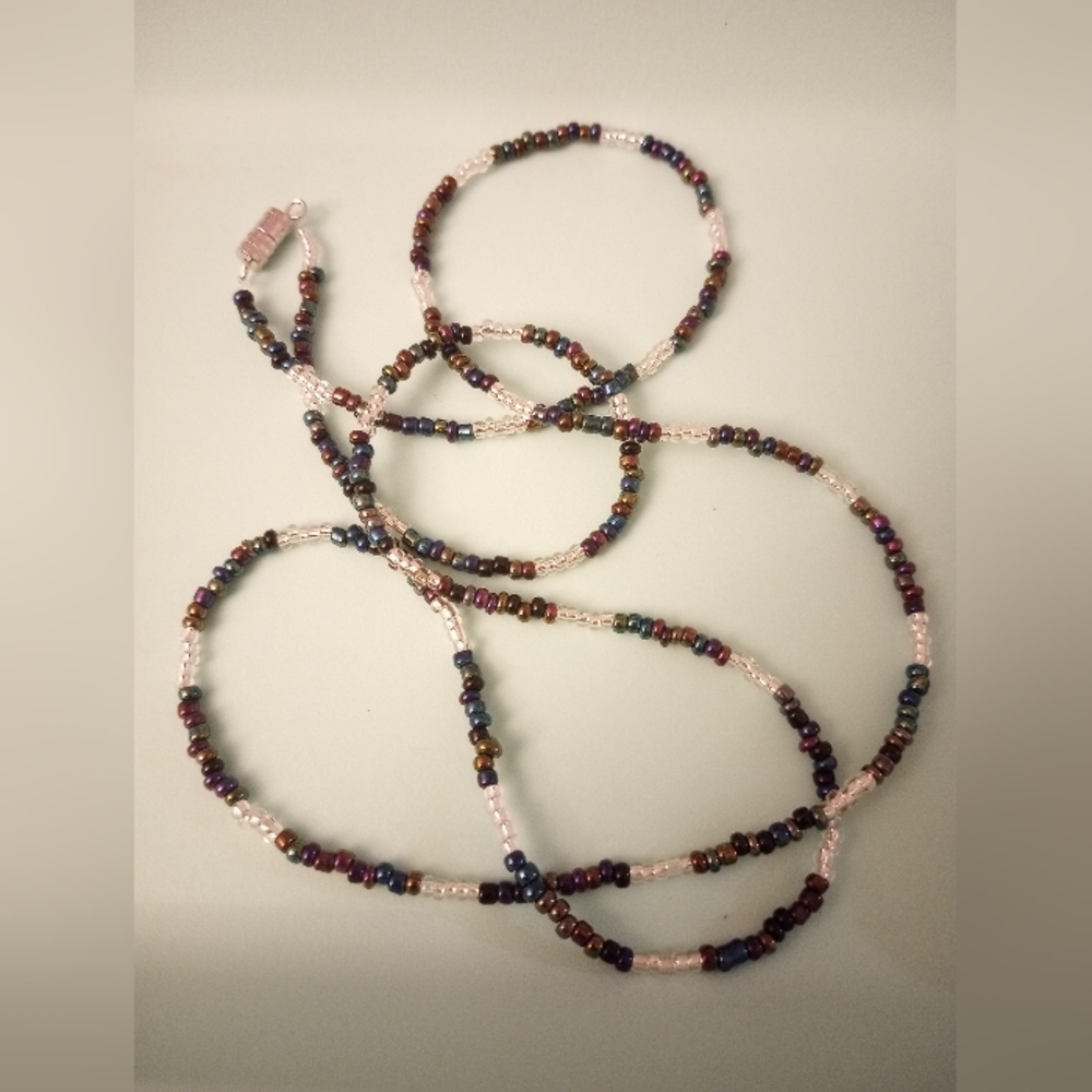 🤍💜🖤 - #008 Hand Crafted Silver Galaxy Glass Bead Waist Body Jewelry